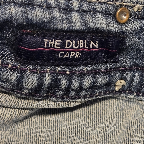 Y2K VIGOSS The Dublin Capri Jeans 9/10 Blue Embellished Rhinestone Bling Denim - Picture 10 of 16